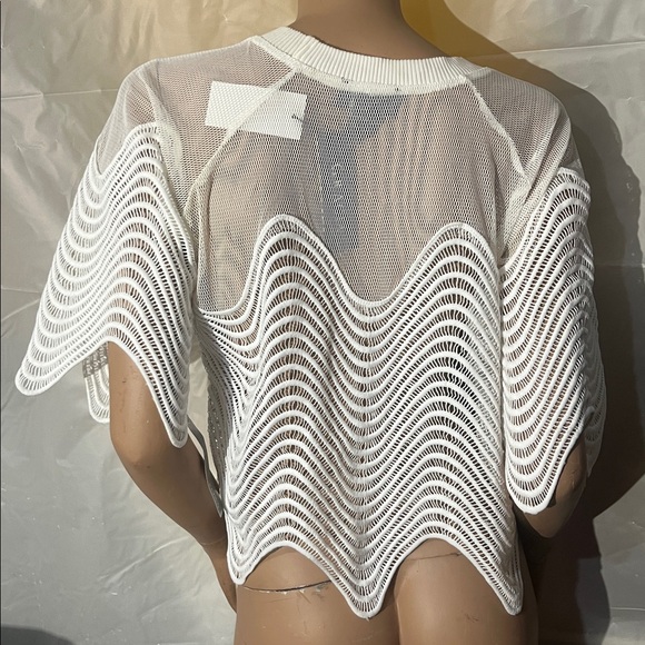 GRACIA Sheer Mesh Side Zippers Scalloped Sleeves Blouse Size L - Picture 5 of 8